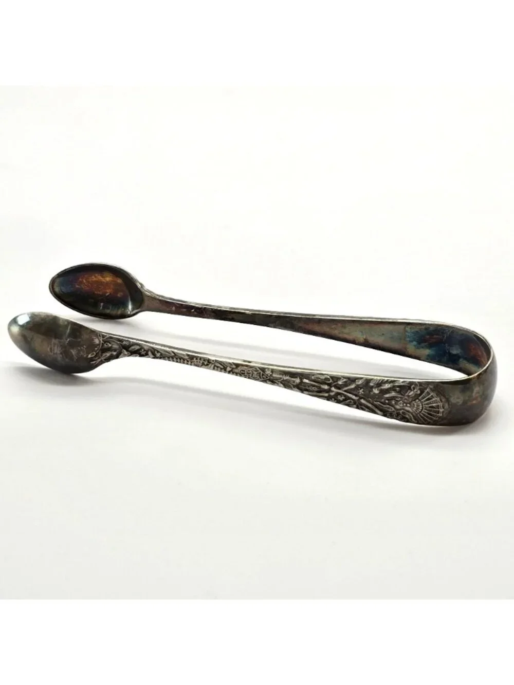 Antique Sterling Silver Sugar Tongs With Ornate Engraved Design VL5062